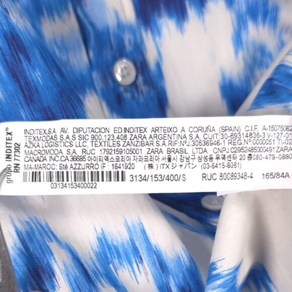 NWT ZARA Printed Poplin Button Up Shirt Blue White Women’s SMALL 3134/153/400 - Picture 11 of 12
